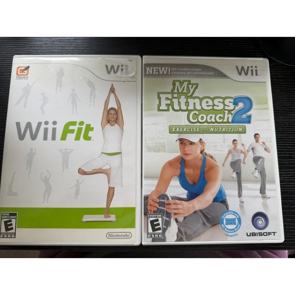 Nintendo Wii Fit and My Fitness Coach 2 Exercise Nutrition Game Bundle CIB